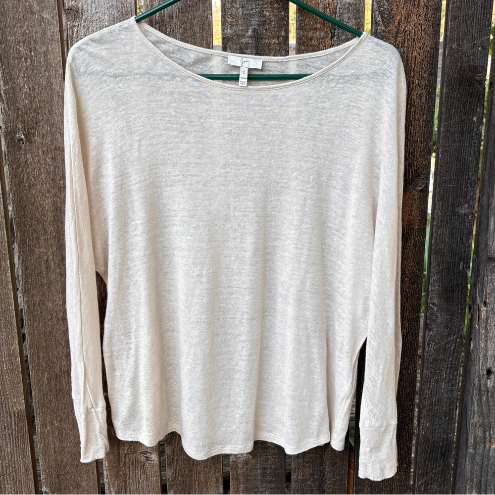Joie Linen Slub Nubby Knit Sheer Dolman Sleeve Shirt in Cream Sz S
